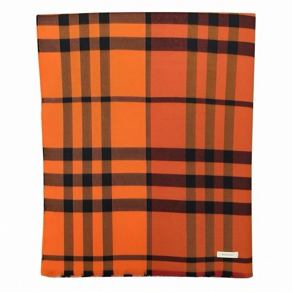 Burberry Cashmere Scarf Orange Plaid Nova Check Fringe Scotland Old Money Luxury - Picture 4 of 5